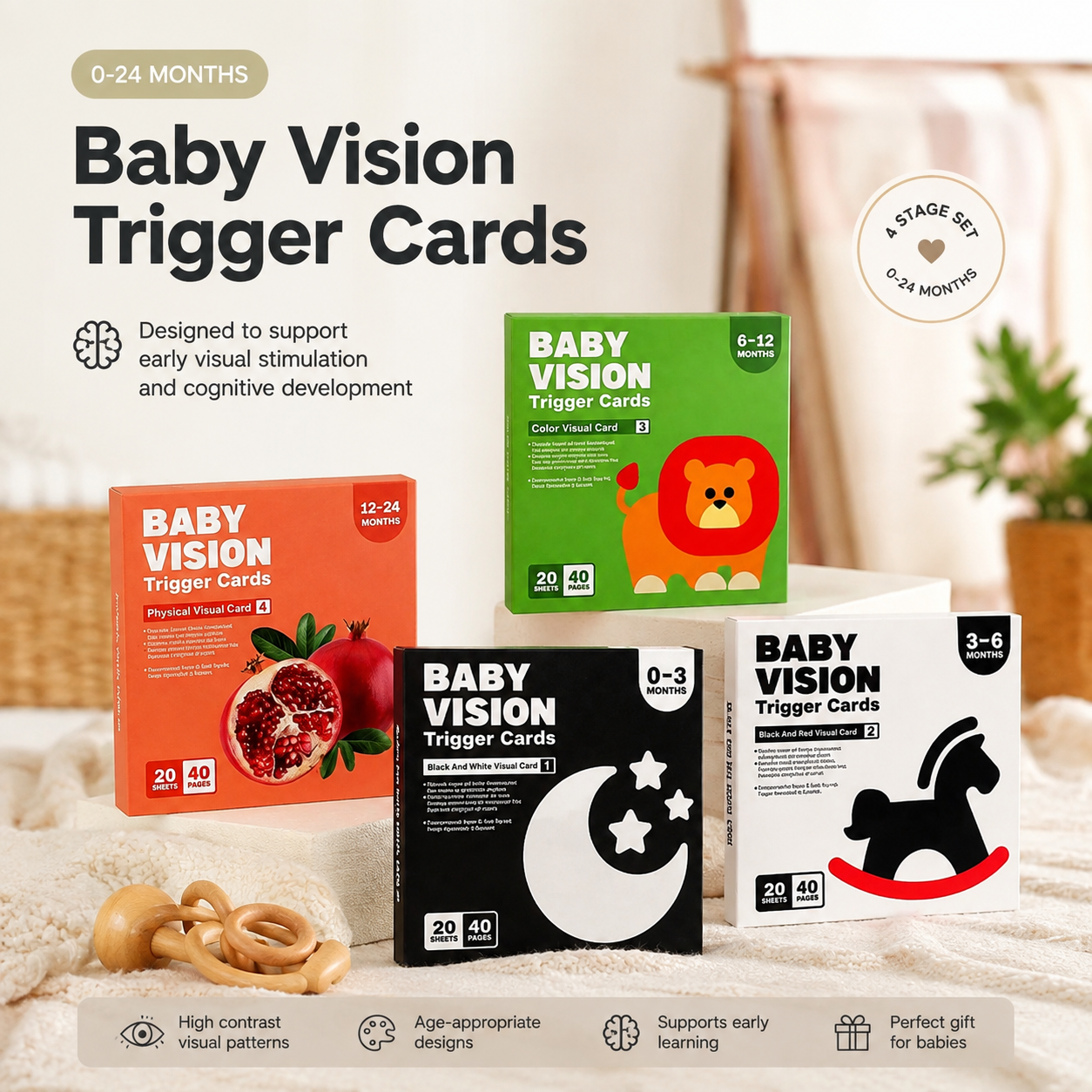 Schwarz-Weiße Baby-Lernkarten 0–36 Monate – Visuelle Stimulation & Frühkindliche Entwicklung, Kontrastkarten zur Farbverfolgung und kognitiven Förderung, Ideales Weihnachtsgeschenk