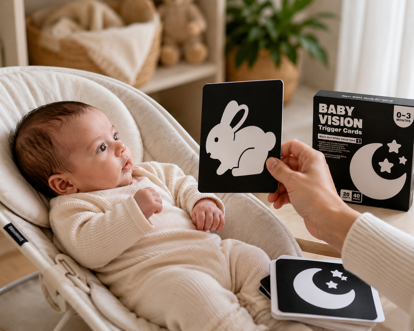 Schwarz-Weiße Baby-Lernkarten 0–36 Monate – Visuelle Stimulation & Frühkindliche Entwicklung, Kontrastkarten zur Farbverfolgung und kognitiven Förderung, Ideales Weihnachtsgeschenk