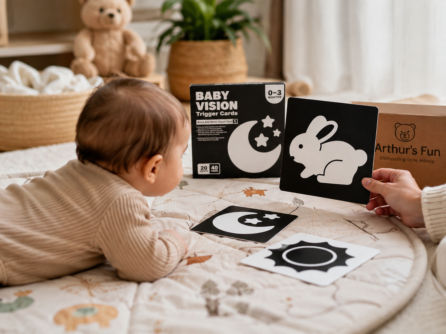 Schwarz-Weiße Baby-Lernkarten 0–36 Monate – Visuelle Stimulation & Frühkindliche Entwicklung, Kontrastkarten zur Farbverfolgung und kognitiven Förderung, Ideales Weihnachtsgeschenk